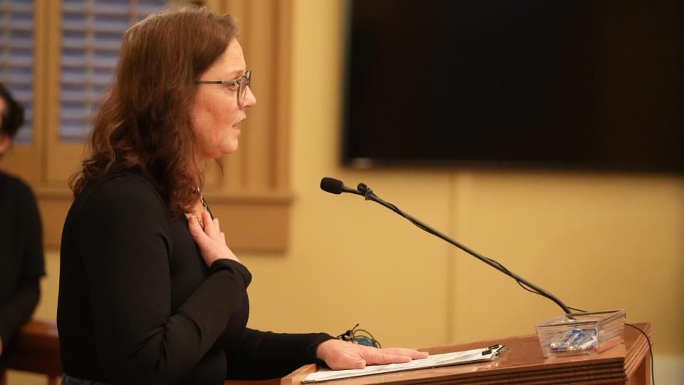 At Tuesday night's city council meeting, Wanda Gay, an employee of the Circleville city law director's office, speaks about the large volume of work the staff handles each month.