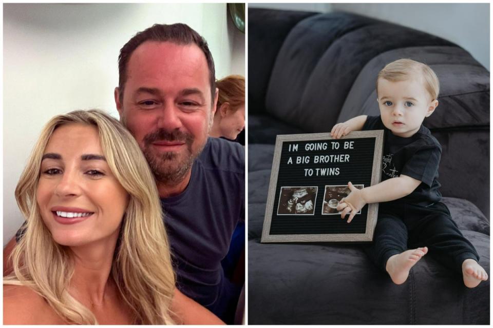 The reality star’s actor father Danny Dyer (pictured with her) said ‘she’s doing so well’ pregnant and  raising son  Santiago (R) (Instagram)