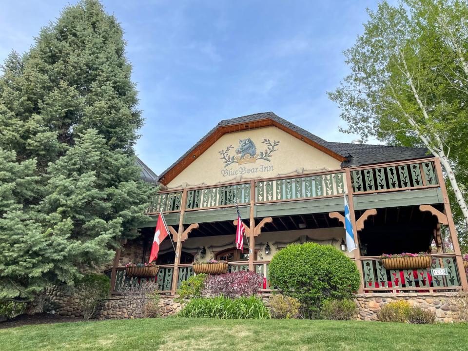 The exterior of the Blue Boar Inn.