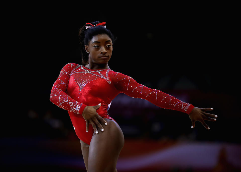 Simone Biles durante una competición en Qatar. (Getty Images)