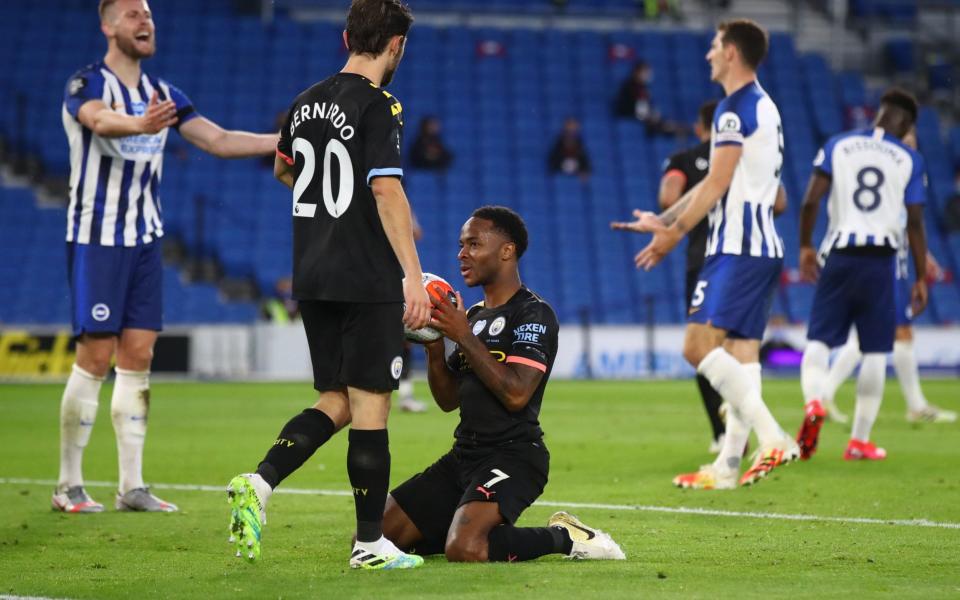 Raheem Sterling after scoring his second goal against Brighton - AFP