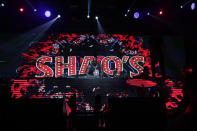 Former NBA basketball player Shaquille O' Neal DJ's at Shaq's Fun House, Saturday, Feb. 1, 2020, in Miami. This carnival themed music festival is one of numerous events taking place in advance of Miami hosting Super Bowl LIV on Feb. 2. (AP Photo/Lynne Sladky)