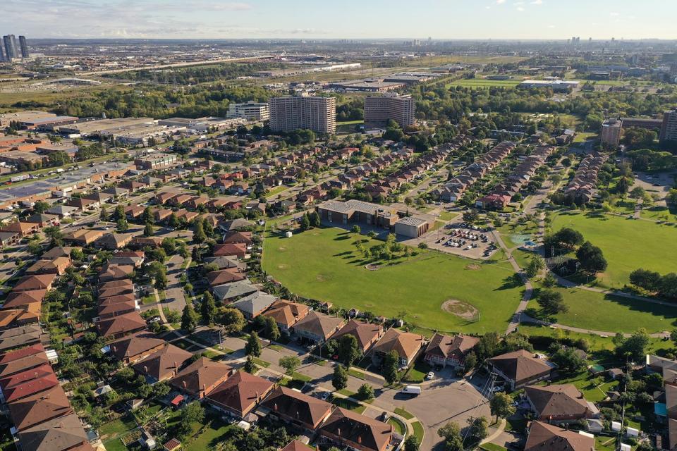 Aerial view of Blacksmith Public School and surrounding residential neighbourhoods