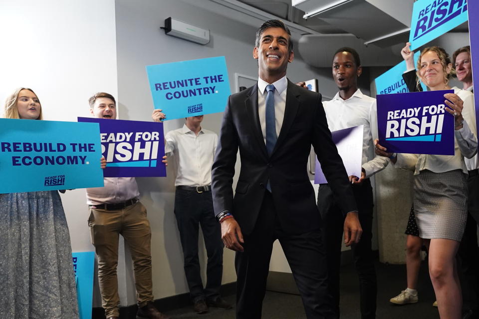 Rishi Sunak speaking at the launch of his campaign to be Conservative Party leader and Prime Minister, at the Queen Elizabeth II Centre in London. Picture date: Tuesday July 12, 2022.