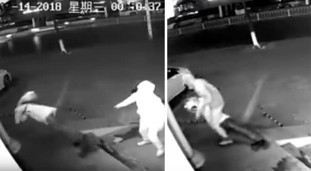 Their burglary takes an unsuspected turn when one of the men is accidentally knocked out by the other man's brick. Source: Weibo/ Shanghai Municipal Police