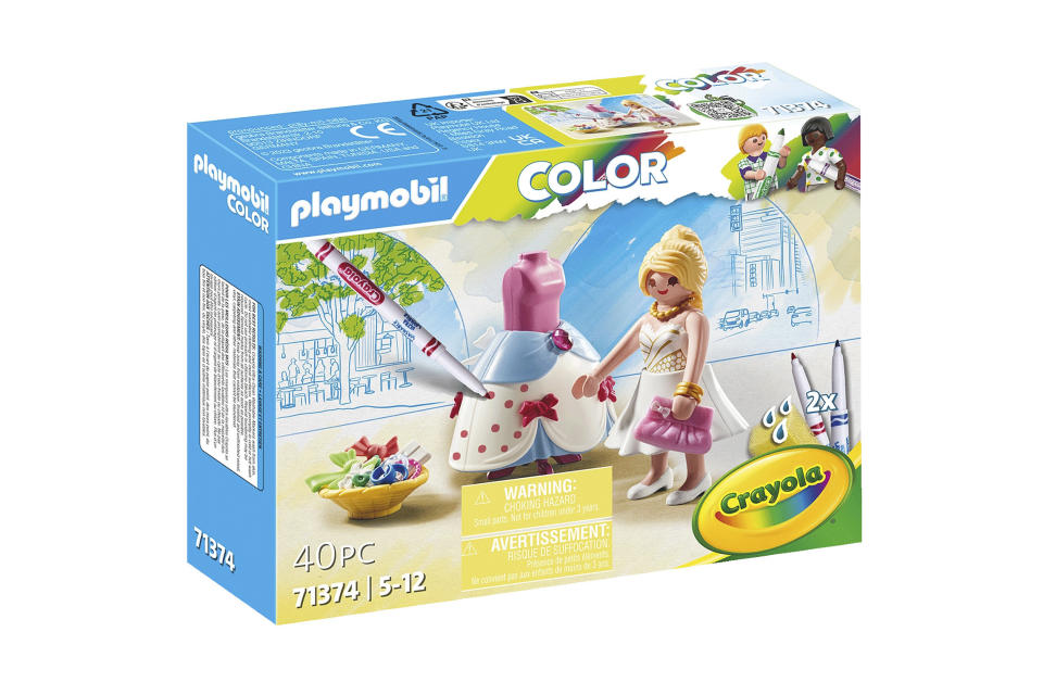 This product image released by Playmobil shows the craft kit for Playmobil Color: Fashion Show Designer with Clothes and Accessories. (Playmobil/The Toy Insider via AP)
