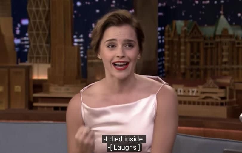 “I died inside,” Emma said in her latest chat with Fallon. Source: The Tonight Show Starring Jimmy Fallon