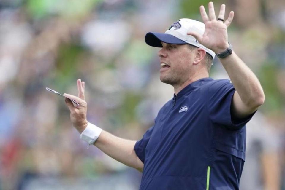 Shane Waldron is entering his second season as the Seahawks play caller and offensive coordinator. In 2022, he no longer has Russell Wilson as Seattle’s quarterback. Ted S. Warren/Associated Press