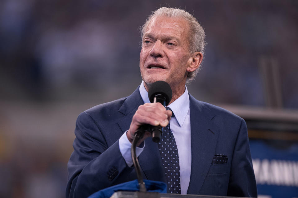 Colts owner Jim Irsay collects famous classic guitars, and the one he bought on Thursday night shattered the record for most expensive guitar sold at auction. (Photo by Zach Bolinger/Icon Sportswire via Getty Images)