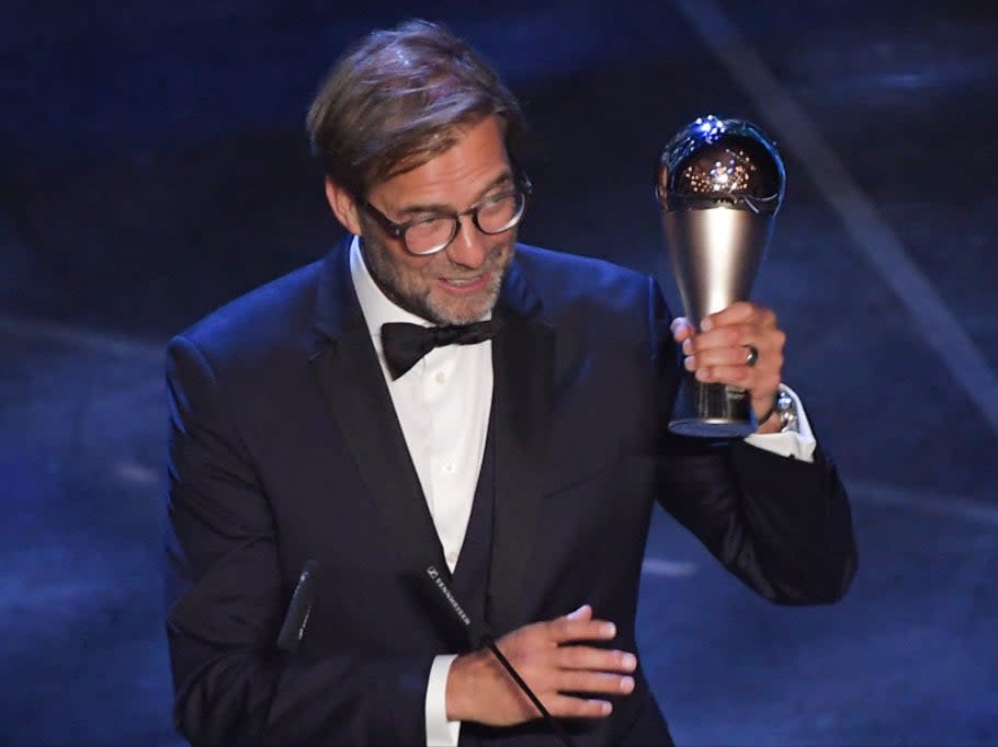 Jurgen Klopp won the top prize for a coach in the men’s game in 2019AFP via Getty Images