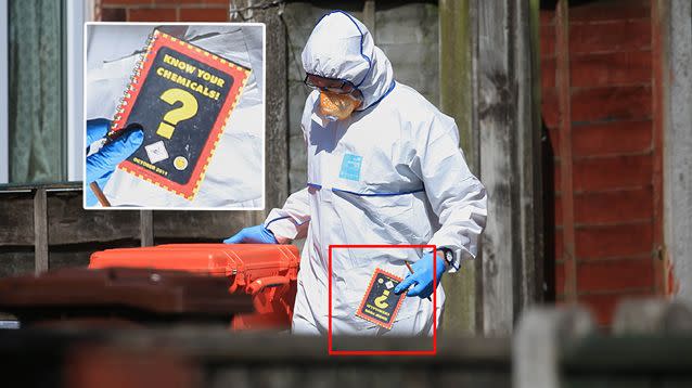 Police forensic teams remove items from a Greater Manchester house, including a 'Know Your Chemicals' book. Source: PA