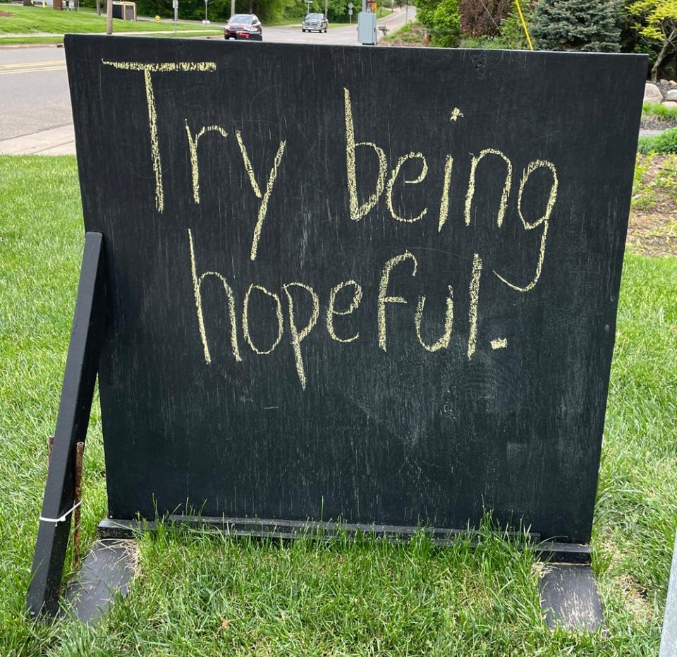 This undated photo shows a sign posted by Jonna Siano along Capital Ave. SW in Battle Creek, Mich.