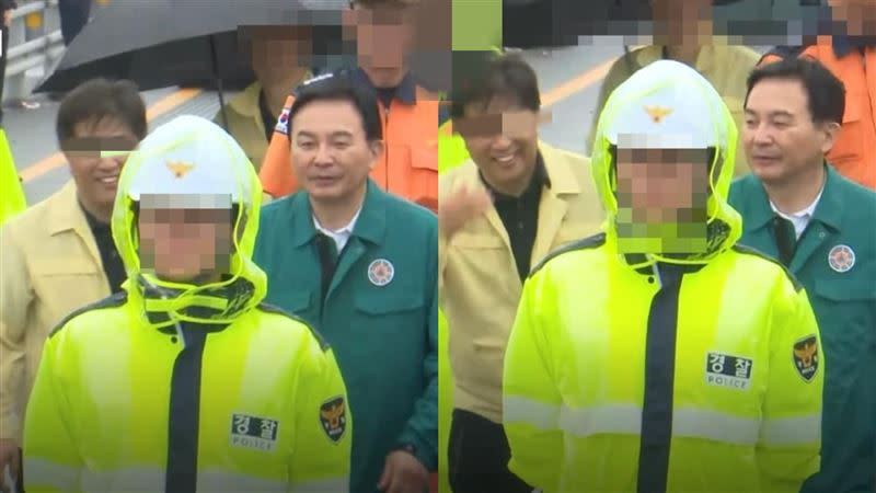 南韓一名公務員視察地下道淹水災情時，因露出笑容遭到網友痛批。（圖／翻攝自Bobae Dream）