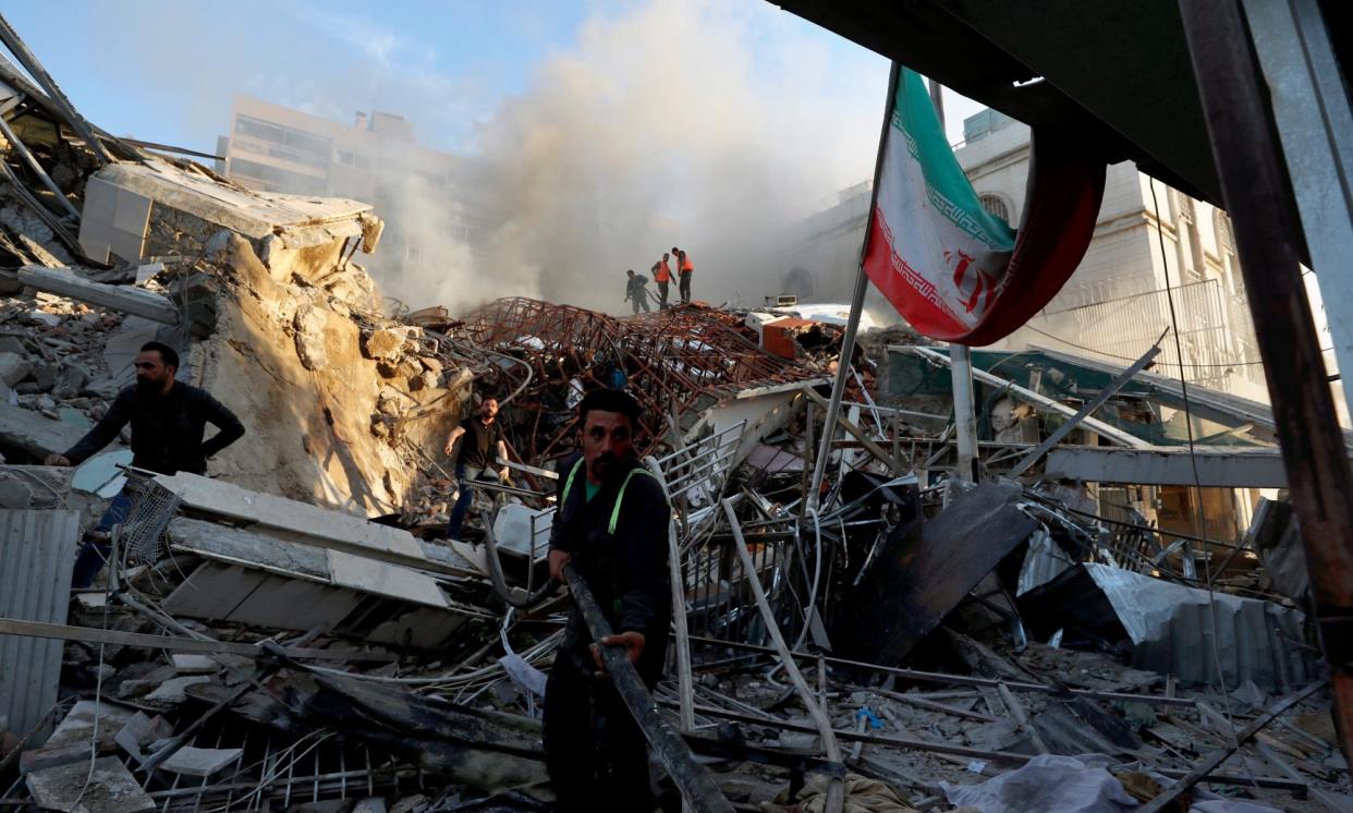 <span>An Israeli airstrike has destroyed the consular section of Iran's embassy in Damascus.</span><span>Photograph: Omar Sanadiki/AP</span>