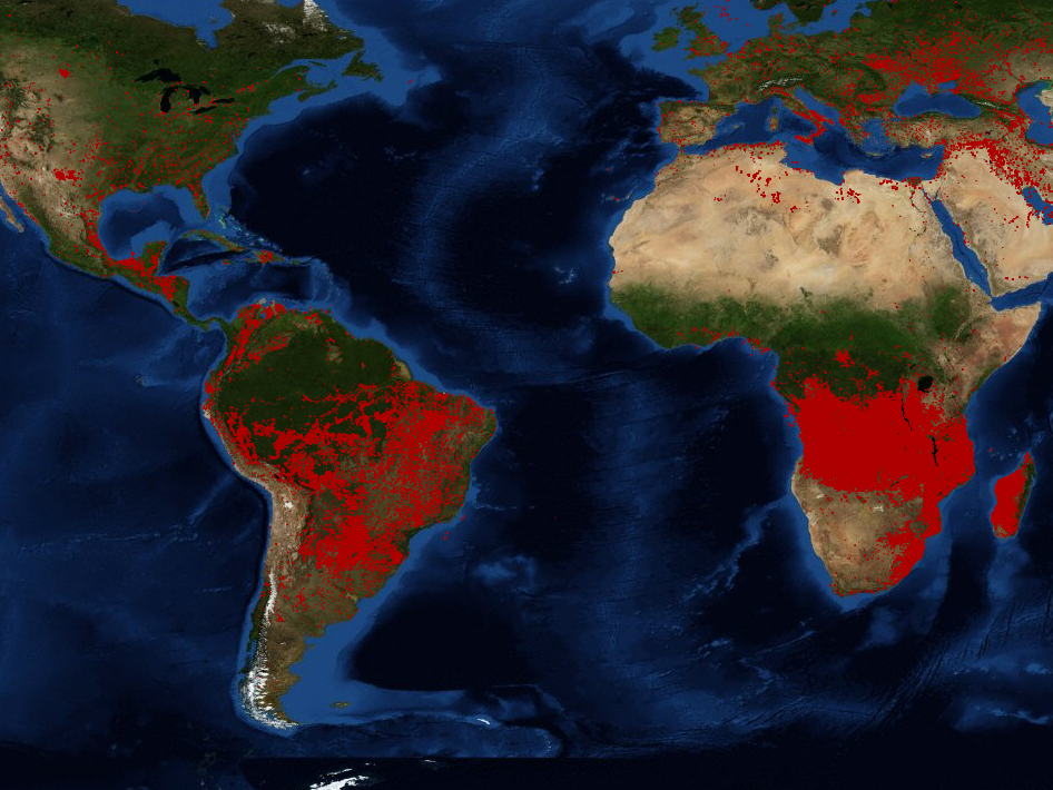 Nasa's Fire Information for Resource Management System shows more fires burning in sub-Saharan Africa than in the Amazon: Nasa