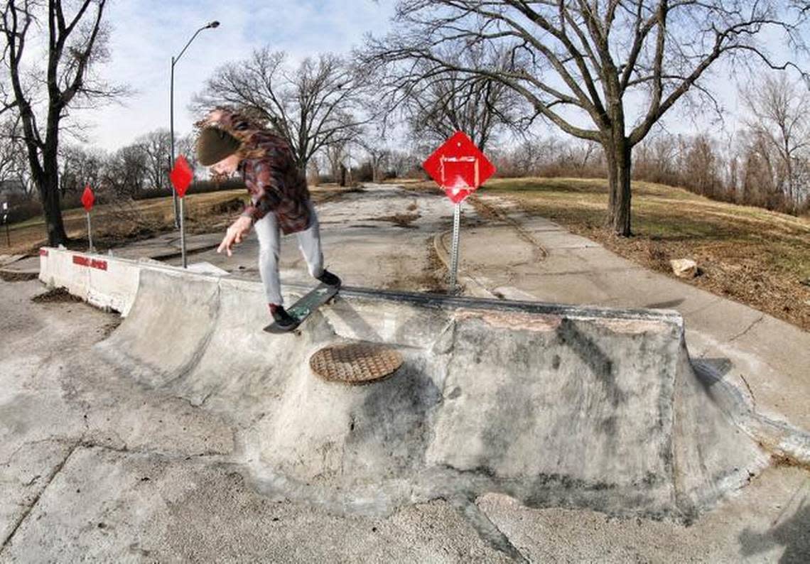 Keelin Austin practices some moves in the skatepark in Columbus Park.