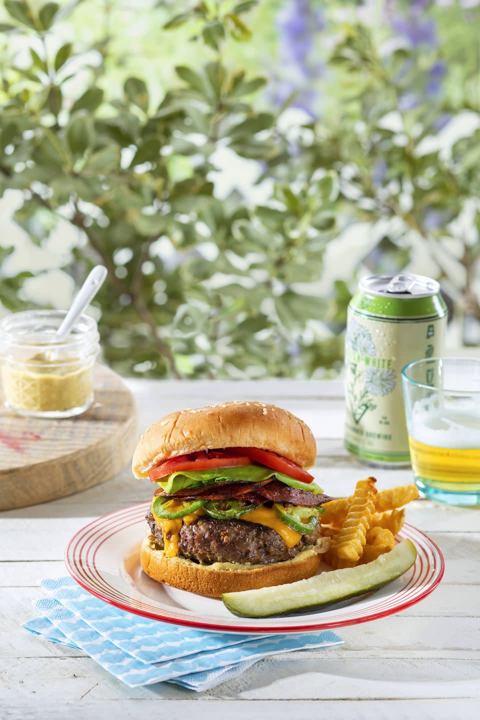 beef burgers with jalapeños, cheddar, and crispy pepperoni