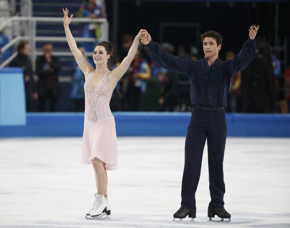 Tessa Virtue and Scott Moir finish ice dance free dance program at Sochi 2014 Winter Olympics