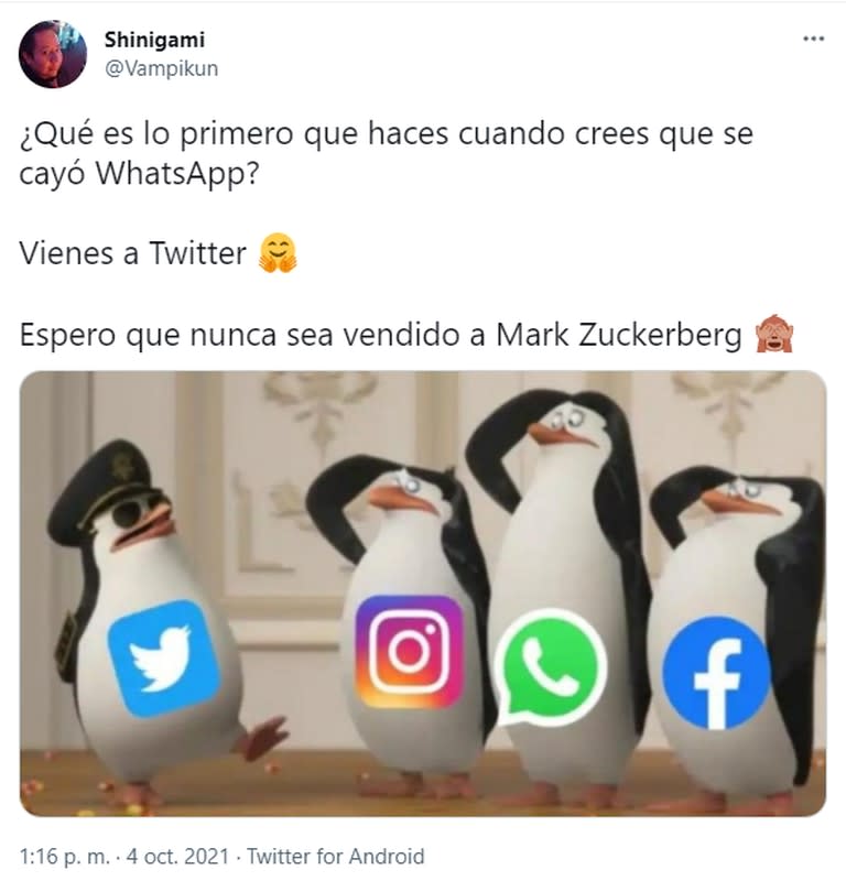 Los internautas halagaron a Twitter por continuar funcionando en medio del colapso de WhatsApp, Facebook e Instagram