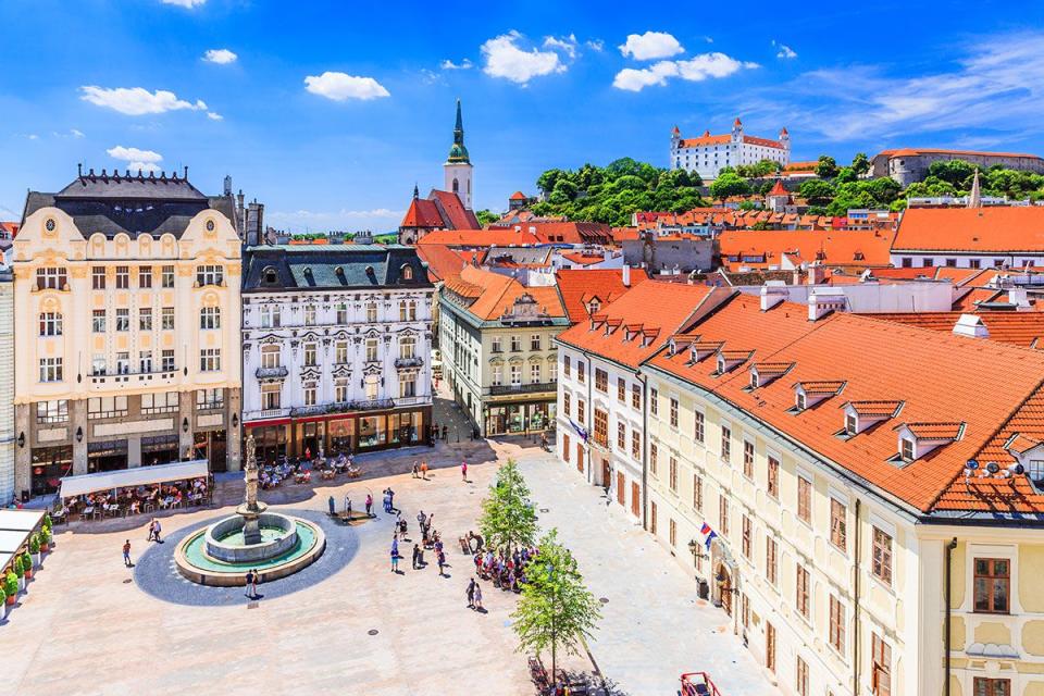 <p>With prices 44 per cent lower than they are in nearby Vienna, the Slovakian capital is quickly becoming one of Europe's hotspots for city breaks. 'Its historic old town is packed with historic sights and the city has a thriving café society just like its Austrian neighbour,' the Post Office says.</p><p><a class="link " href="https://www.airbnb.co.uk/wishlists/420528954" rel="nofollow noopener" target="_blank" data-ylk="slk:Find Airbnbs in Bratislava;elm:context_link;itc:0;sec:content-canvas">Find Airbnbs in Bratislava</a></p>