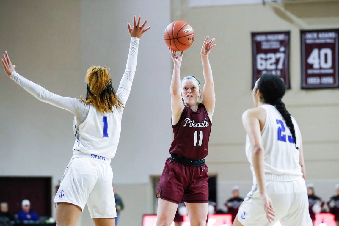 Pikeville’s Trinity Rowe (11) shoots the ball against Danville during the All “A” Classic quarterfinals Friday. The junior has already set a school record for made three-pointers in a career.