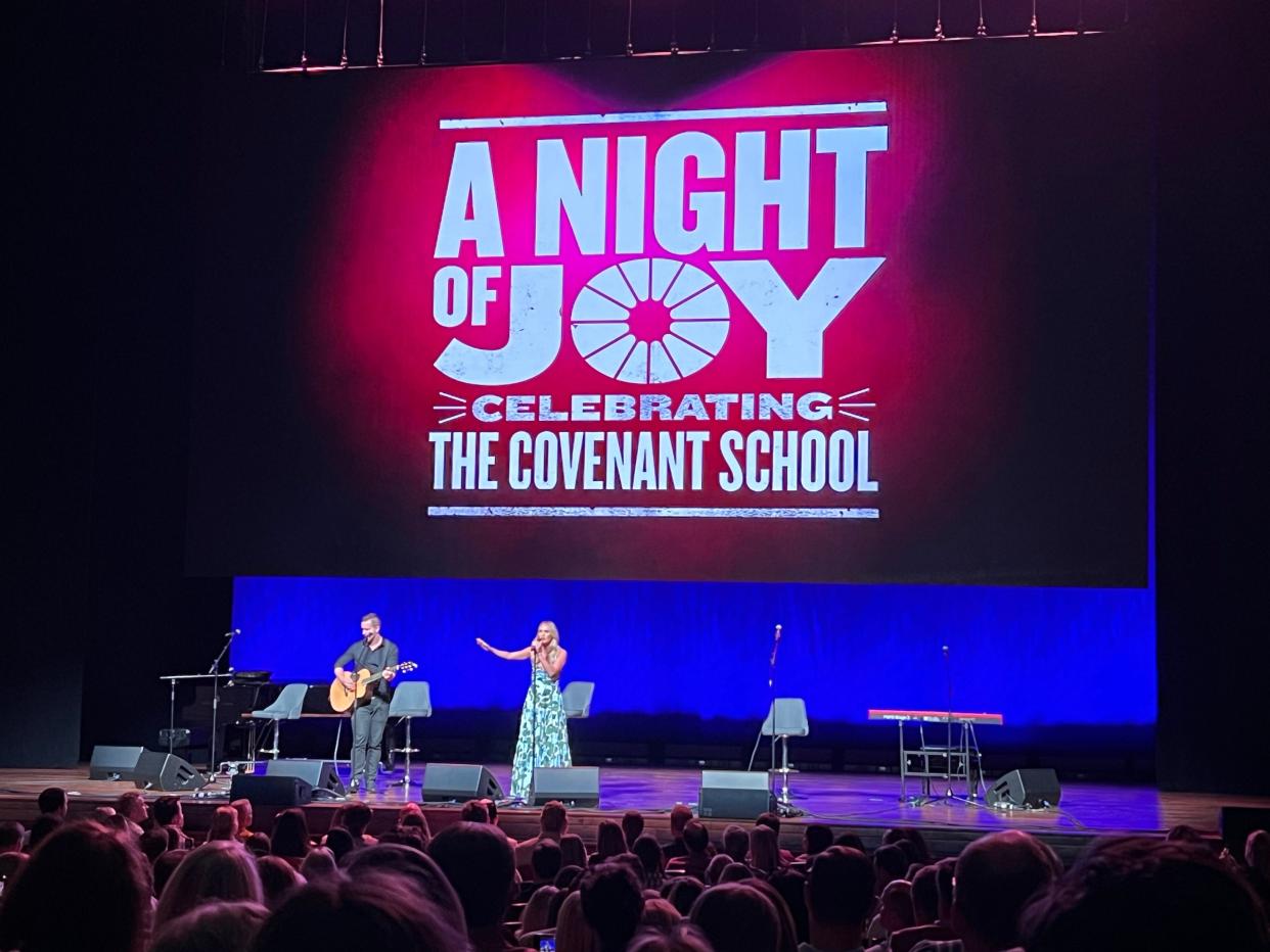 Carrie Underwood performs during 'A Night of Joy Celebrating the Covenant School' at Belmont University's Fisher Center on April 12, 2023