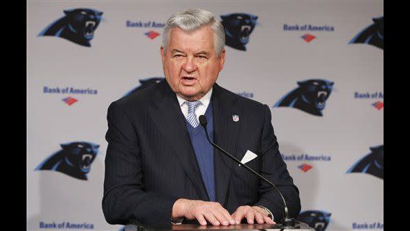 Carolina Panthers owner Jerry Richardson speaks during a news conference for the NFL football team in Charlotte, N.C., Tuesday, Jan. 15, 2013. The team introduced new general manager Dave Gettleman. (AP Photo/Chuck Burton)