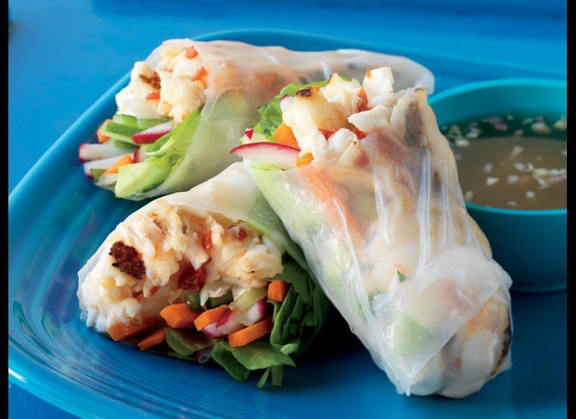 <strong>Get the <a href="http://www.huffingtonpost.com/2011/10/27/summer-rolls-with-halibut_n_1061288.html" target="_hplink">Summer Rolls with Halibut, Lemongrass, and Radishes recipe</a></strong>