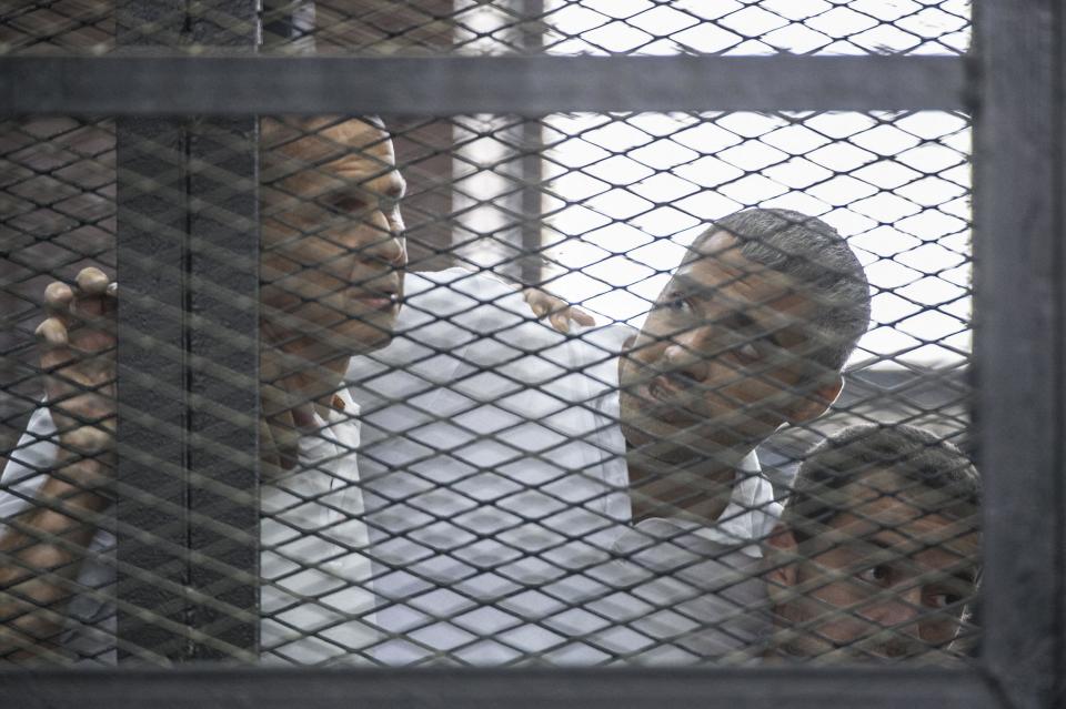 The Egyptian military regime locked up a number of al-Jazeera journalists, promping protests worldwide (AFP / Getty Images)