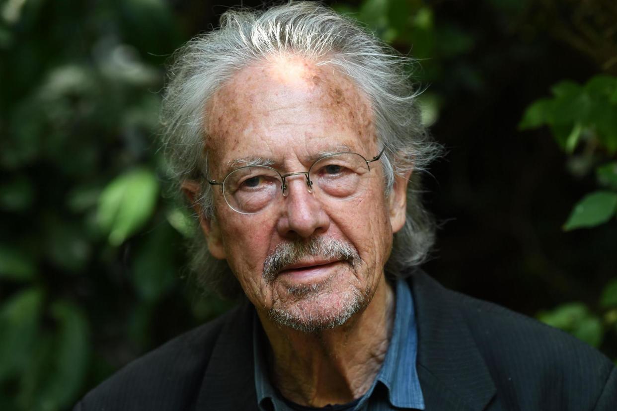 Peter Handke at his home in Chaville, in the Paris surburbs, on 10 October 2019 after he was awarded the 2019 Nobel Prize in Literature: AFP/Getty