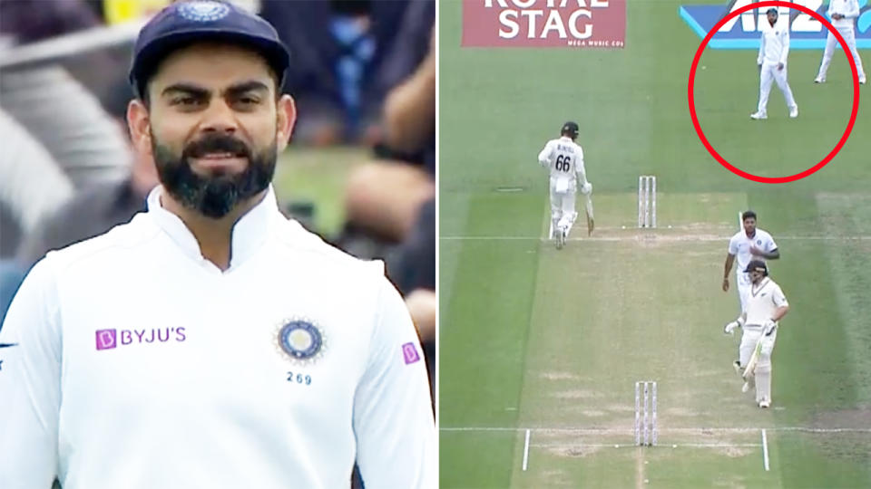 Virat Kohli, pictured here being admonished by the umpire in the second Test against New Zealand.