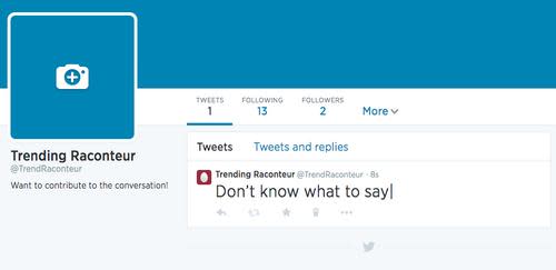 Twitter profile with tweet reading 'Don't know what to say'