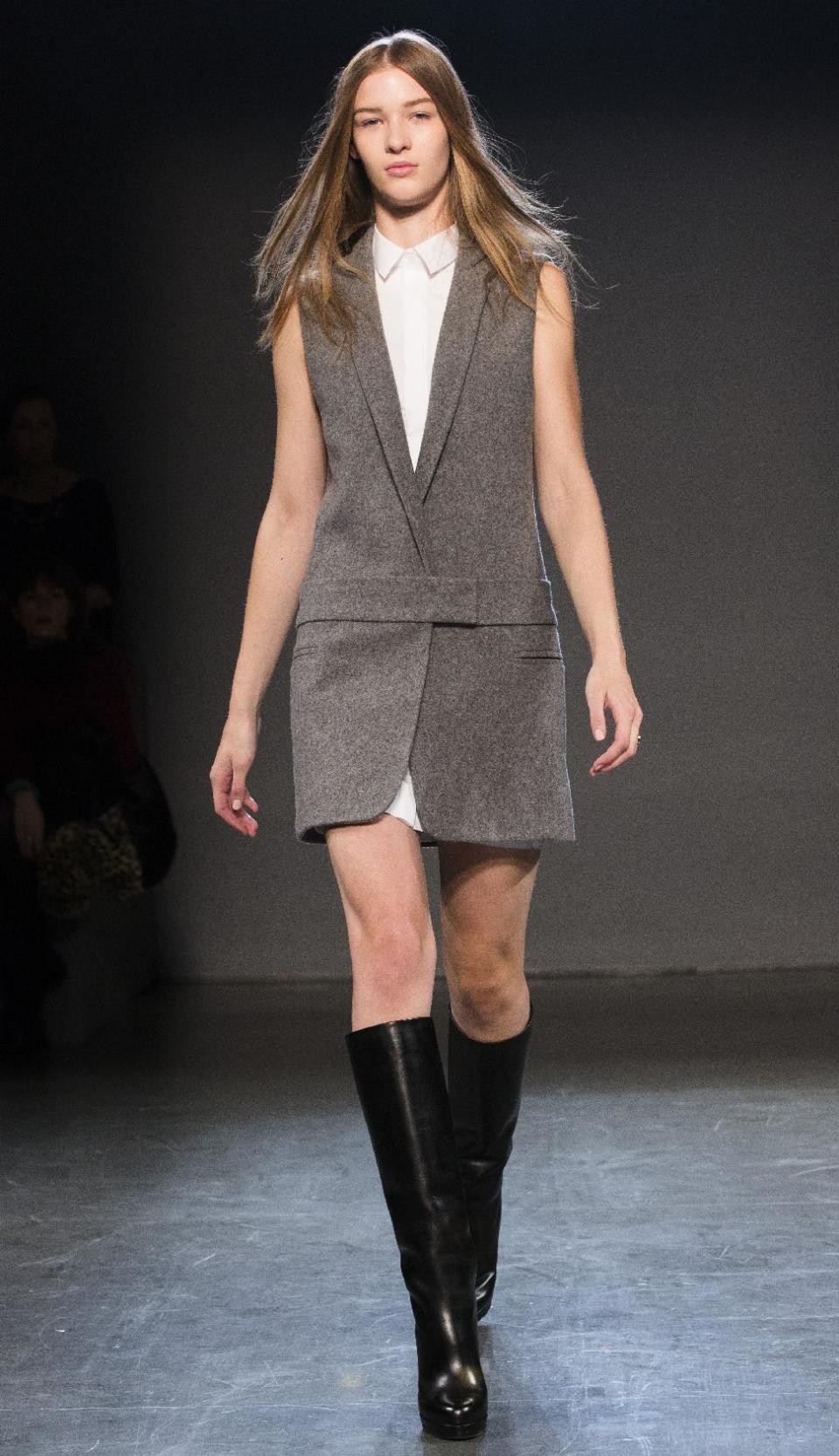 The Victoria, Victoria Beckham Fall 2013 collection is modeled during Fashion Week in New York, Tuesday, Feb. 12, 2013. (AP Photo/John Minchillo)