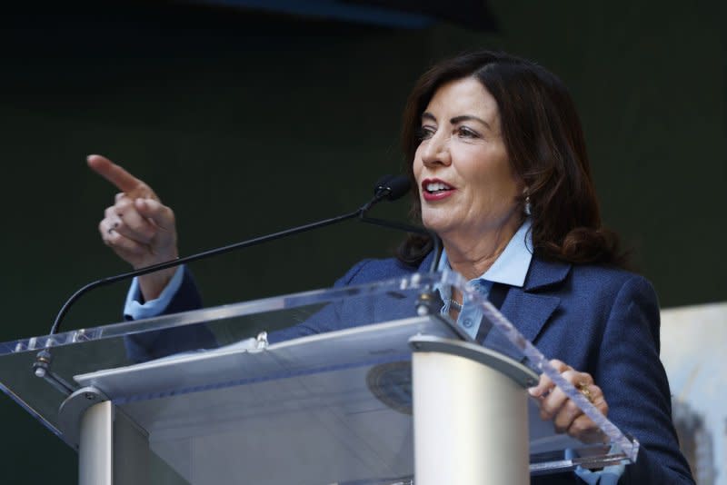 New York Gov. Kathy Hochul has outlined the state’s preparations ahead of New Year's Eve 2023, which include increasing security staffing at all airports, bridges, tunnels and mass transit systems as a precautionary measure. File Photo by John Angelillo/UPI