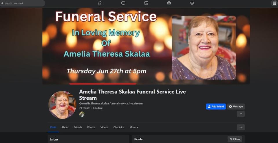 Following her death last month at age 77, a Facebook page was created in memory of Amelia Theresa Skalaa. Her family says a few people donated to the scam page that provided a link for donations. 