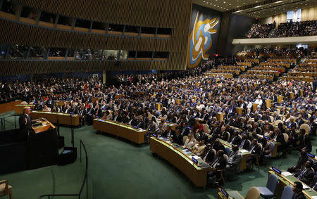 U.S. President Donald Trump addresses the 72nd United Nations General Assembly at U.N. headquarters in New York, U.S., September 19, 2017. REUTERS/Brendan McDermid