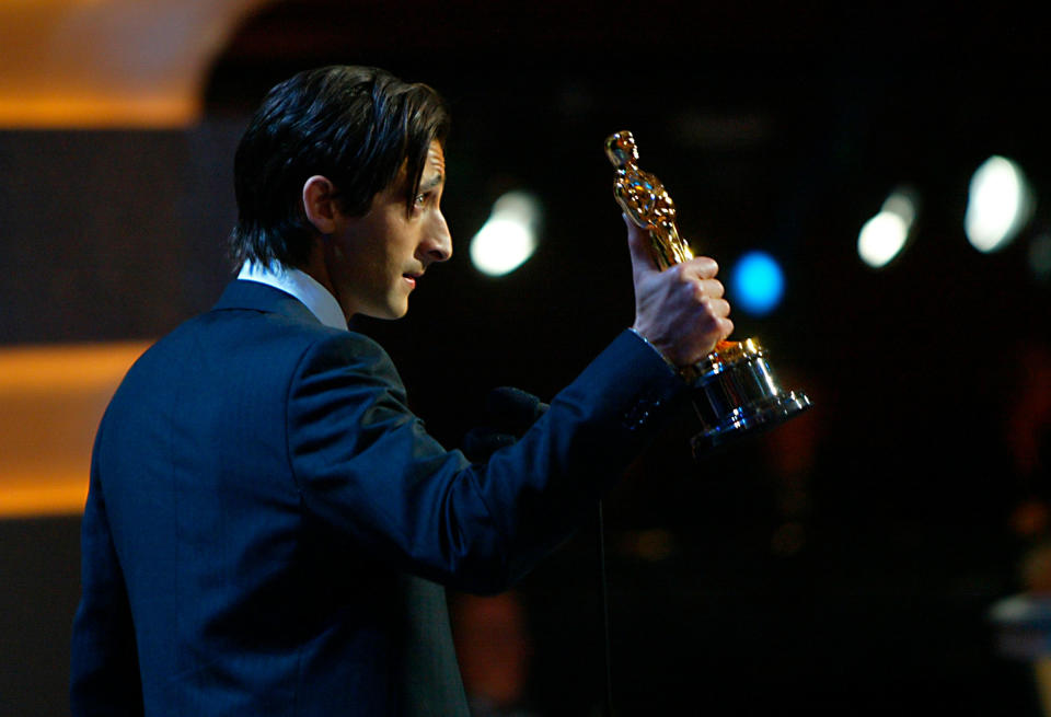Adrien Brody accepts the Oscar for Best Actor for <em>The Pianist</em>, at the 75th Annual Academy Awards on March 23, 2003.<span class="copyright">Anacleto Rapping—Los Angeles Times/Getty Images</span>