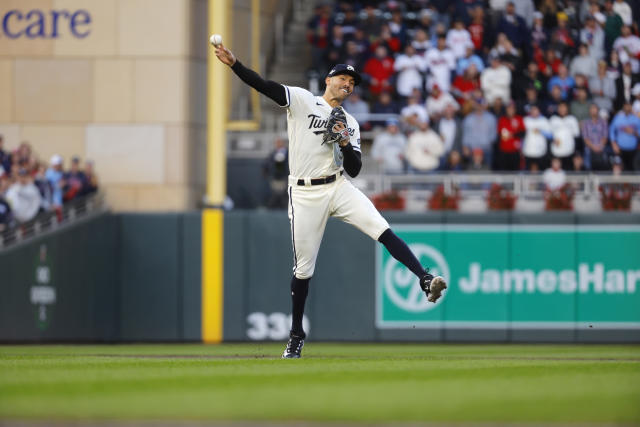 Minneapolis, USA. 05th Aug, 2023. Minnesota Twins starting pitcher Kenta  Maeda (18) gets set to throw a pitch in the first inning during a MLB  regular season game between the Arizona Diamondbacks