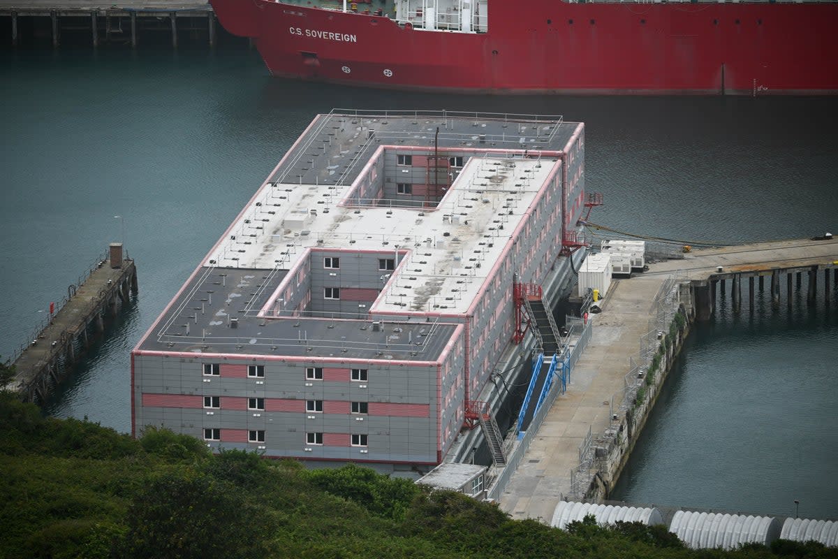 The ‘Bibby Stockholm’ remains empty amid work on its water system at Portland Port in Dorset (Getty)