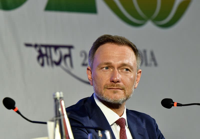 German Finance Minister Christian Lindner attends a news conference on outskirts of Bengaluru
