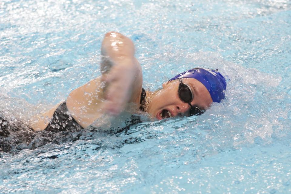 Washburn Rural junior Mara Bare competes in the 200 Yard Freestyle Saturday at the Class 6A Girls State Championship at Shawnee Mission School District Aquatic Center.