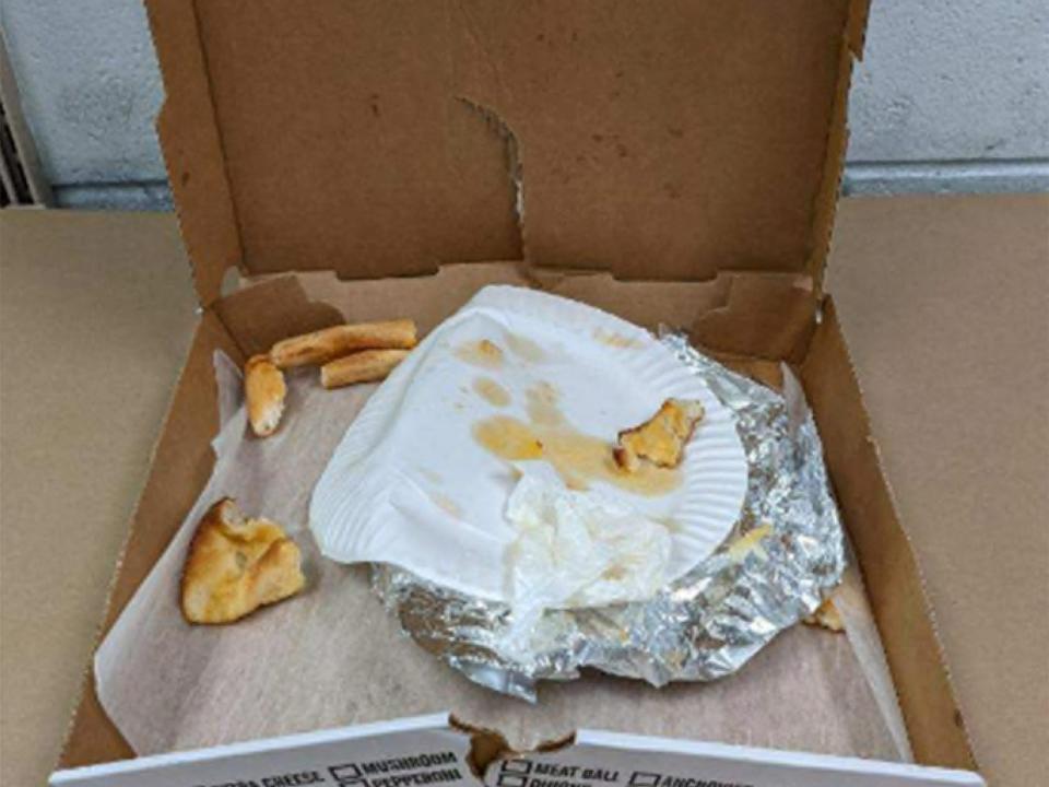 Officials recovered "abandonment DNA" from the crust in this pizza box discarded by Gilgo Beach serial murder suspect Rex Heuermann.