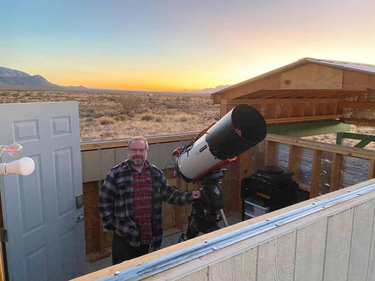 Seth McGowan, shown with a telescope in New Mexico, is with the Adirondack Sky Center in Tupper Lake, New York. The center is planning a community event around the April 8 solar eclipse.
