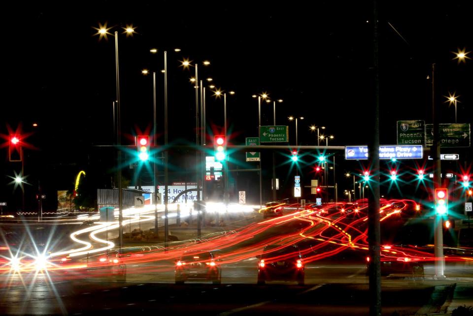 Traffic streams down U.S. Highway 95 in Yuma, a crossroads between Phoenix, San Diego and Mexico.