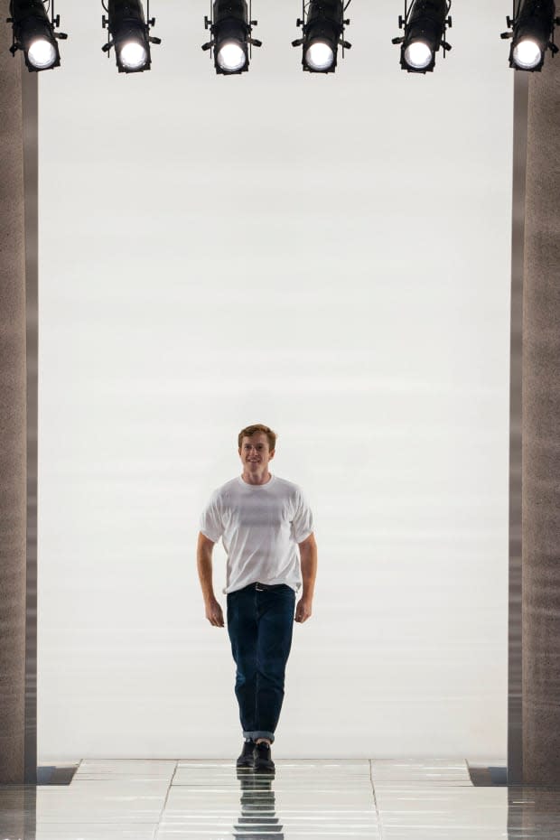 Lee taking a bow after Bottega Veneta's Spring 2020 show during Milan Fashion Week.