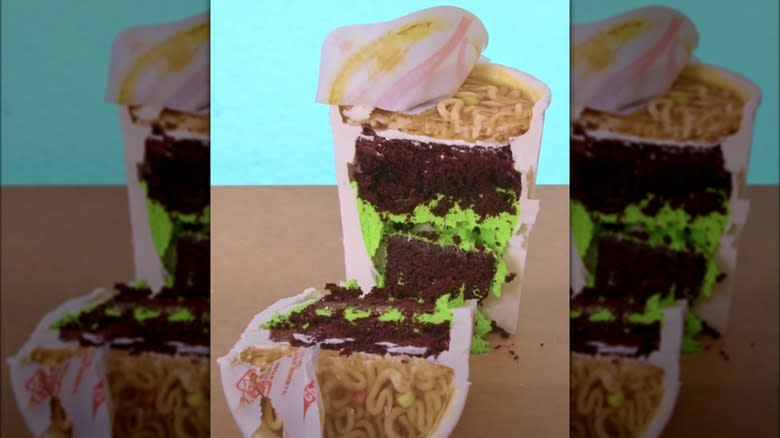 sliced cup of noodle cake 