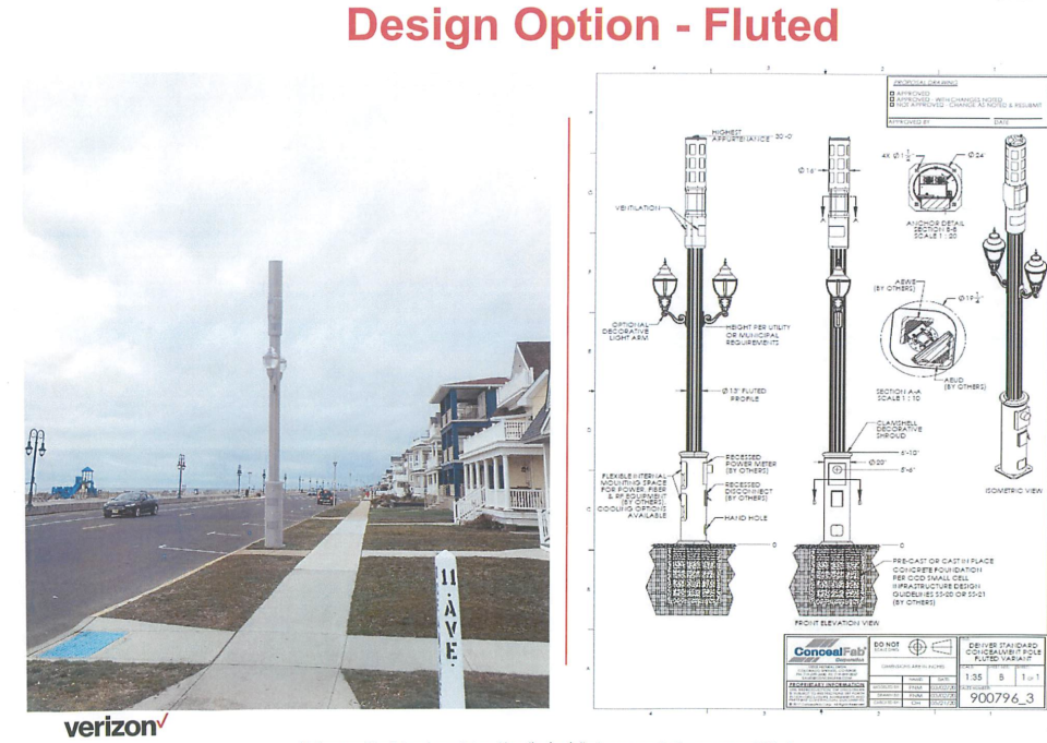 Verizon's proposal for 5G cell poles on the west side of Ocean Avenue in Belmar.