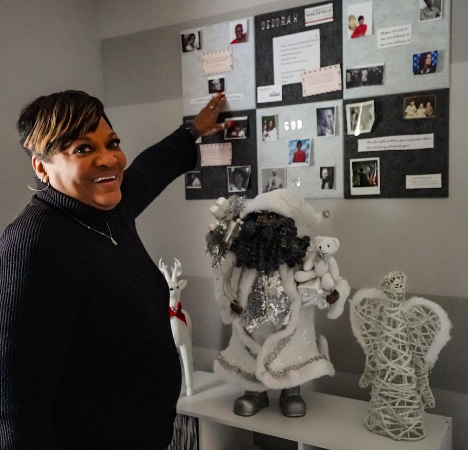 Lawrence Mayor-Elect Deb Whitfield is photographed with her vision board at her home on Tuesday, Dec. 19, 2023, in Lawrence Ind.