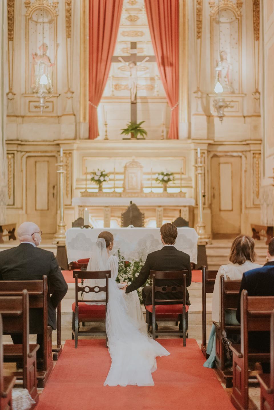 The Bride Wore Feathers for Her Civil Ceremony in London, and a Dress Embroidered With Peonies to Her Micro-Wedding in Portugal