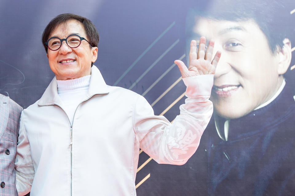 HANGZHOU, CHINA - MAY 03: Actor Jackie Chan visits a real estate named 'ONE53' as a spokesperson on May 3, 2022 in Hangzhou, Zhejiang Province of China. (Photo by VCG/VCG via Getty Images)